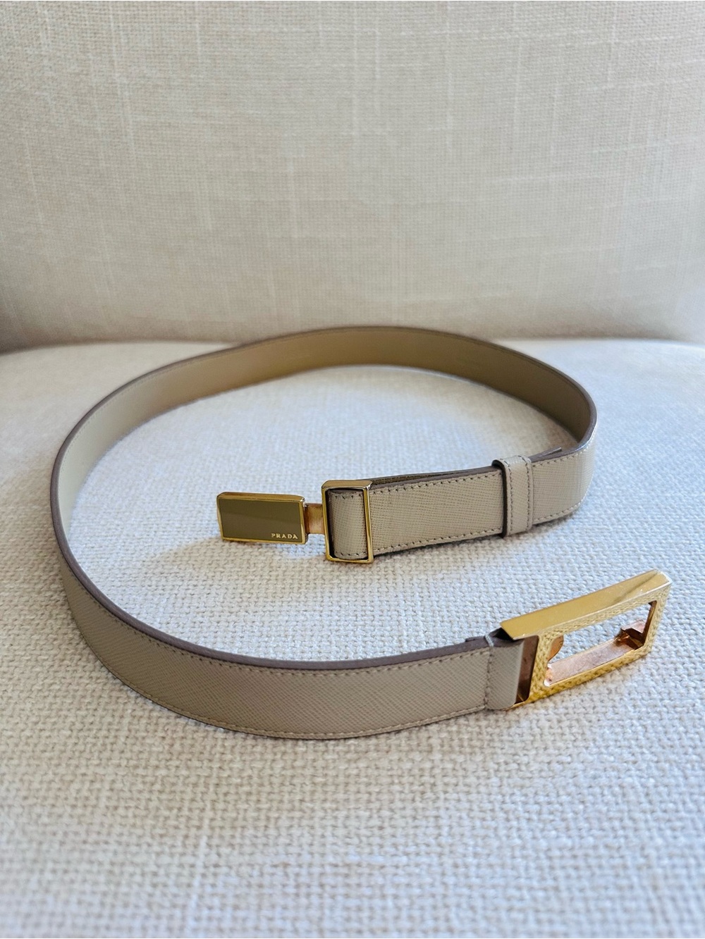 Prada Beige Saffiano Leather Belt Bag Strap with Gold-Tone Plaque - Picture 9 of 9